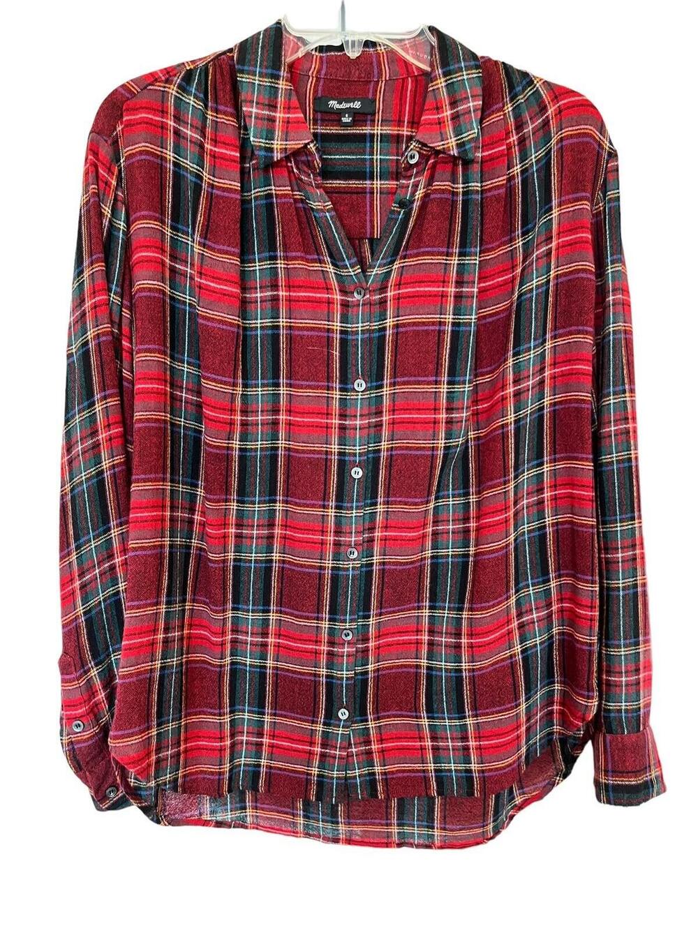 Madewell Plaid Woven Shirt Women Sz small Red Black 1133.16